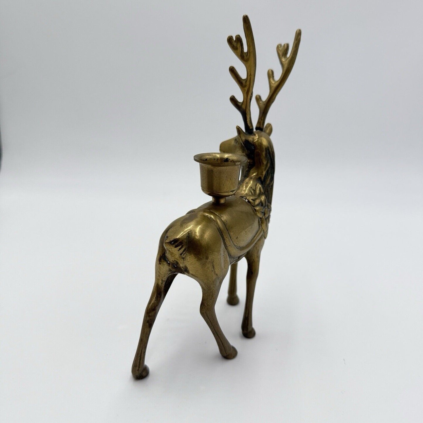 Vintage Brass Deer Statue Figurine Vastu Feng Shui 8” Candle Holder Christmas