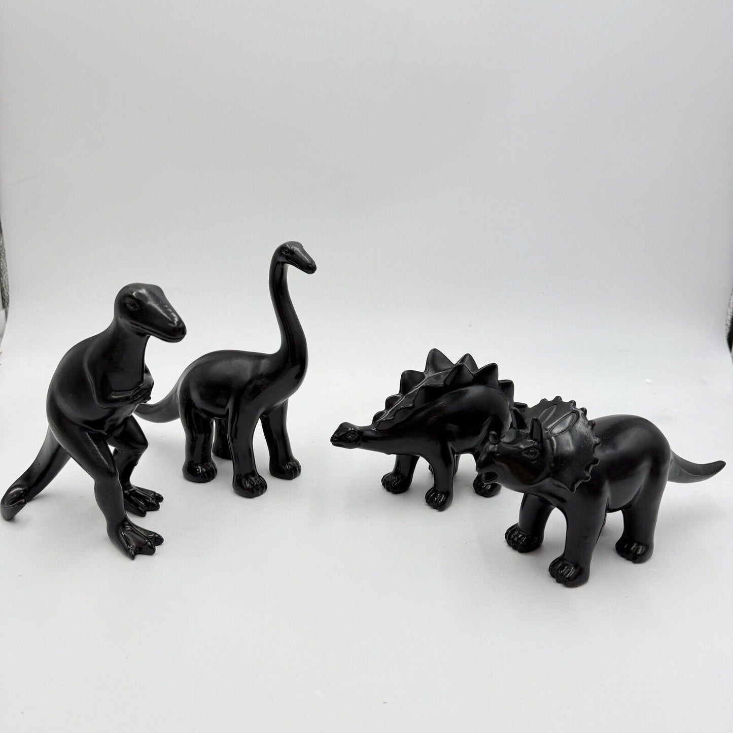 Wooden Dinosaurs Black Solid Carved Set 7” Toys Decor Painted Art Figurines