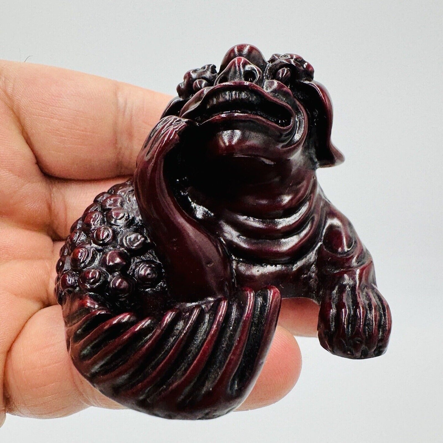 Pair Feng Shui Creatures Red Resin Chinese Asian Figurines 2in Rare