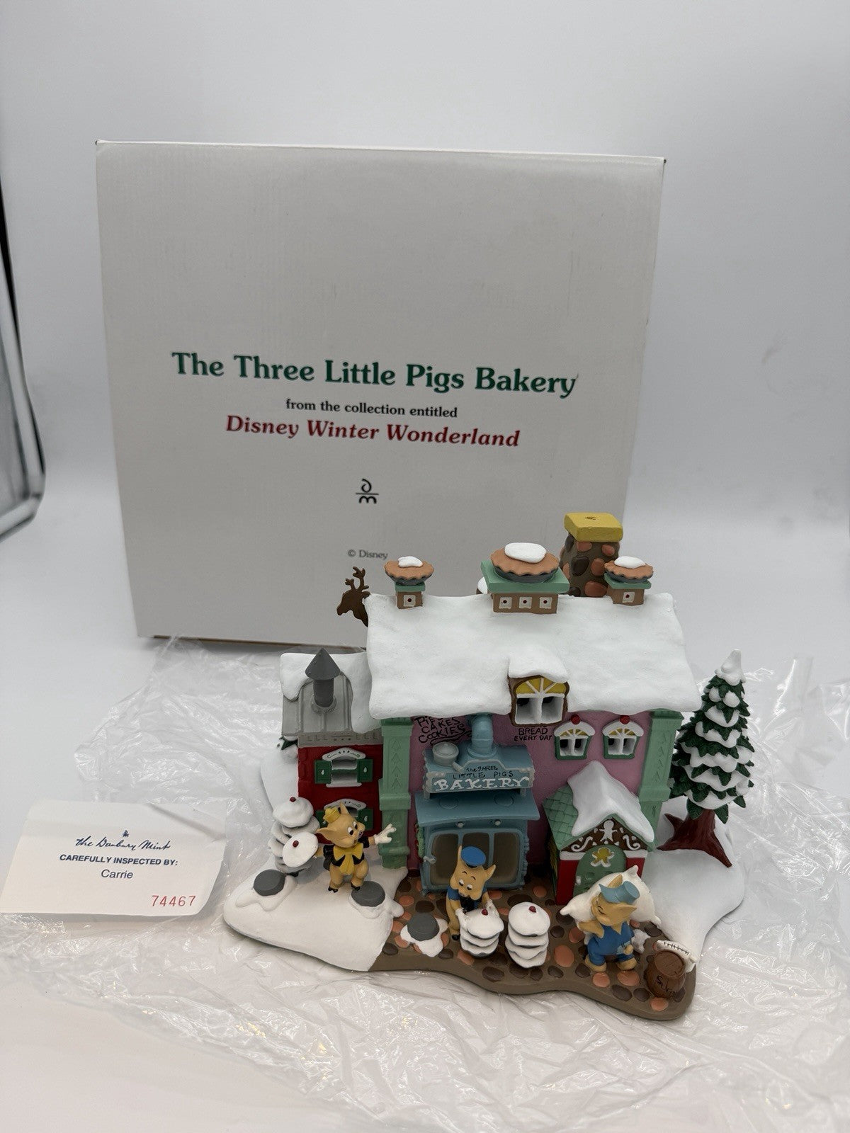 Danbury Mint Disney Winter Wonder Little Pigs Bakery House Village Christmas NIB