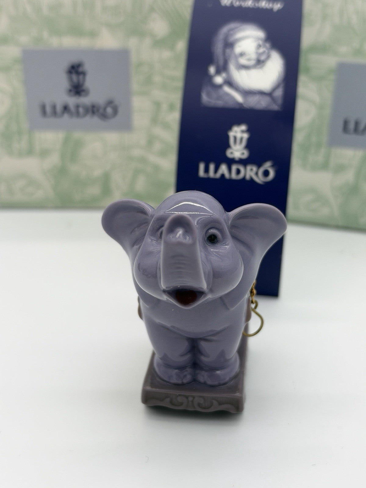 Lladro Spain Porcelain Circus Star Purple Elephant #6388 Christmas Ornament Box
