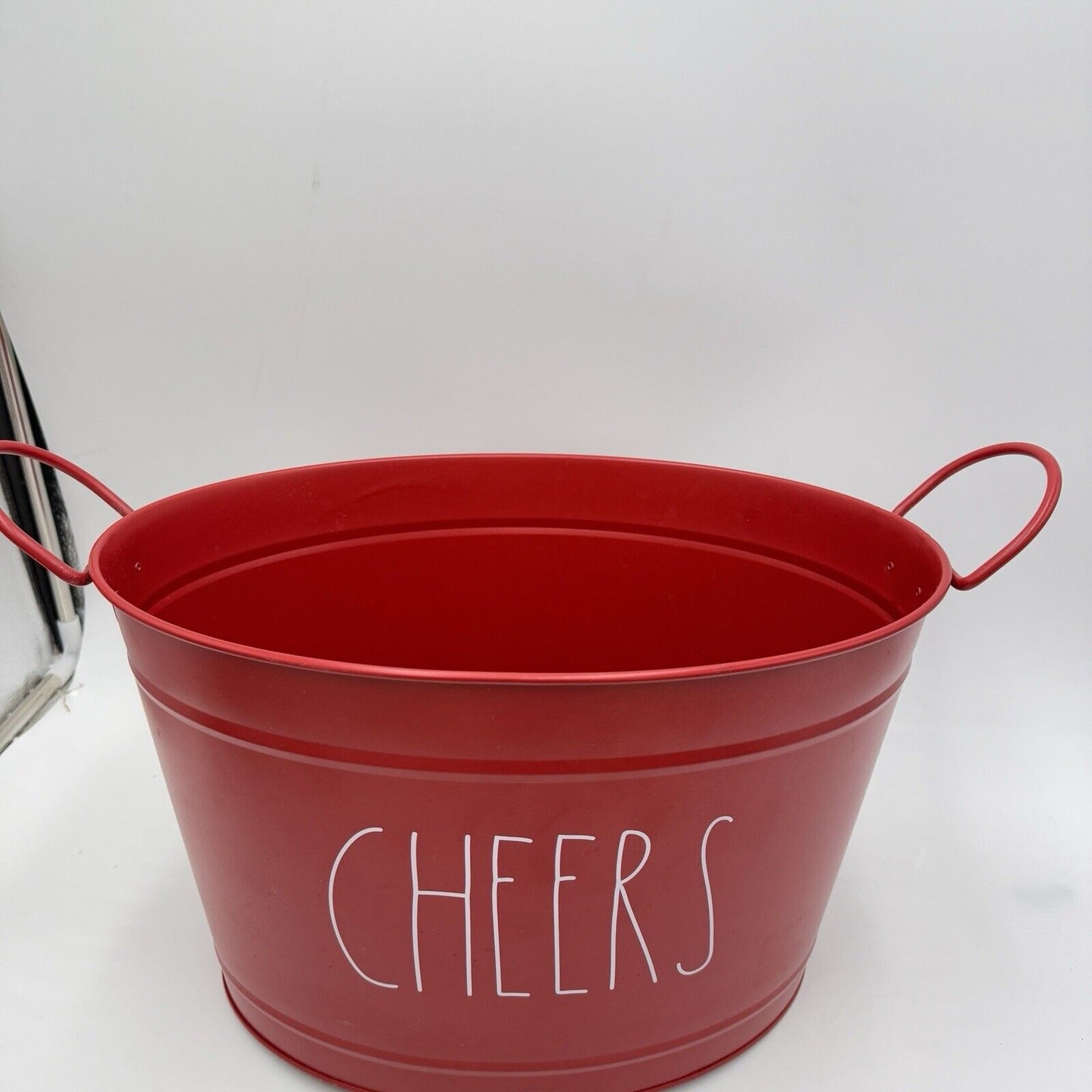 Rae Dunn Holiday Christmas Party Ice Cold Metal Drink Tub Bucket Handles CHEERS