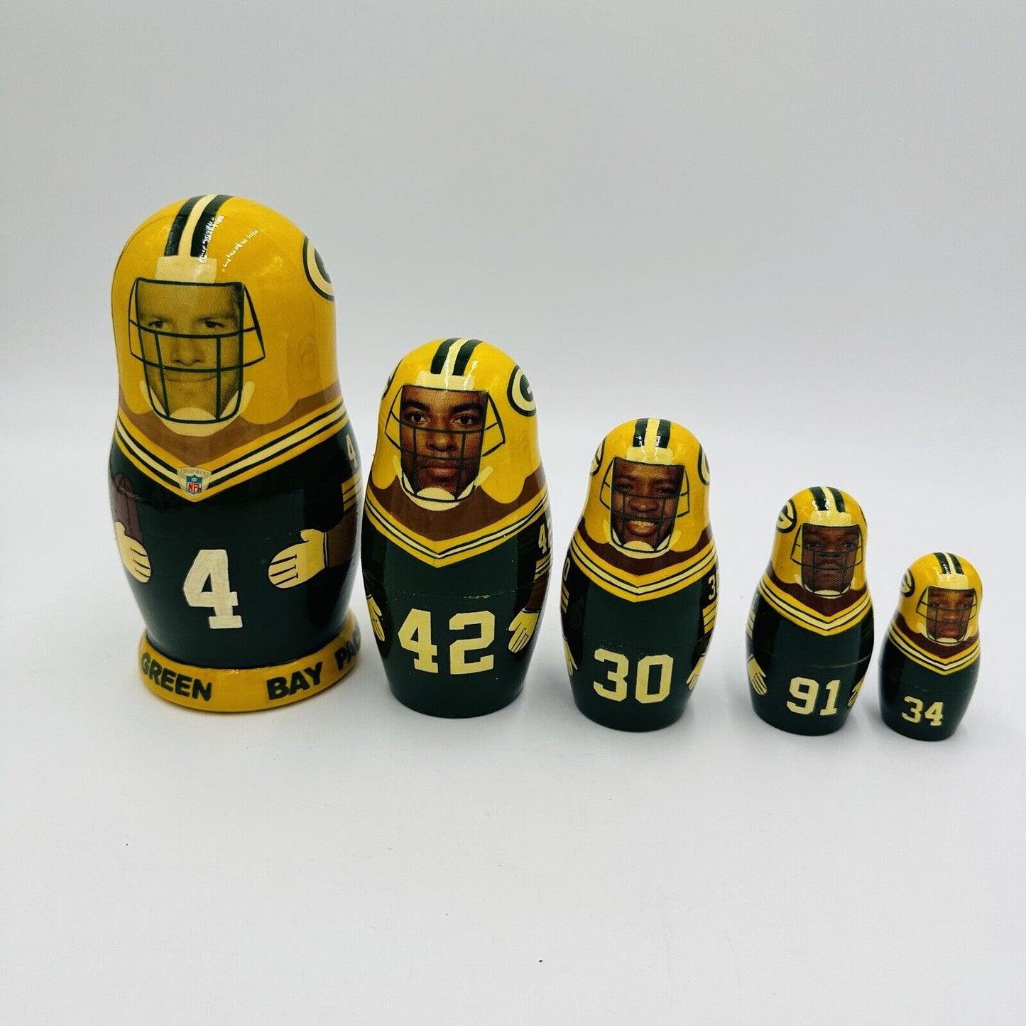 Green Bay Packers Nesting Dolls Handmade Vintage 2002 Set 5 Wisconsin