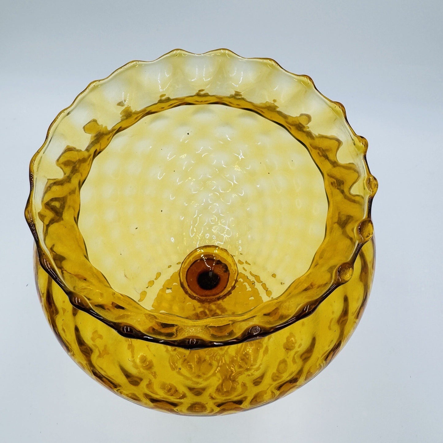 Italian Empoli amber glass diamond optic tall compote 12in