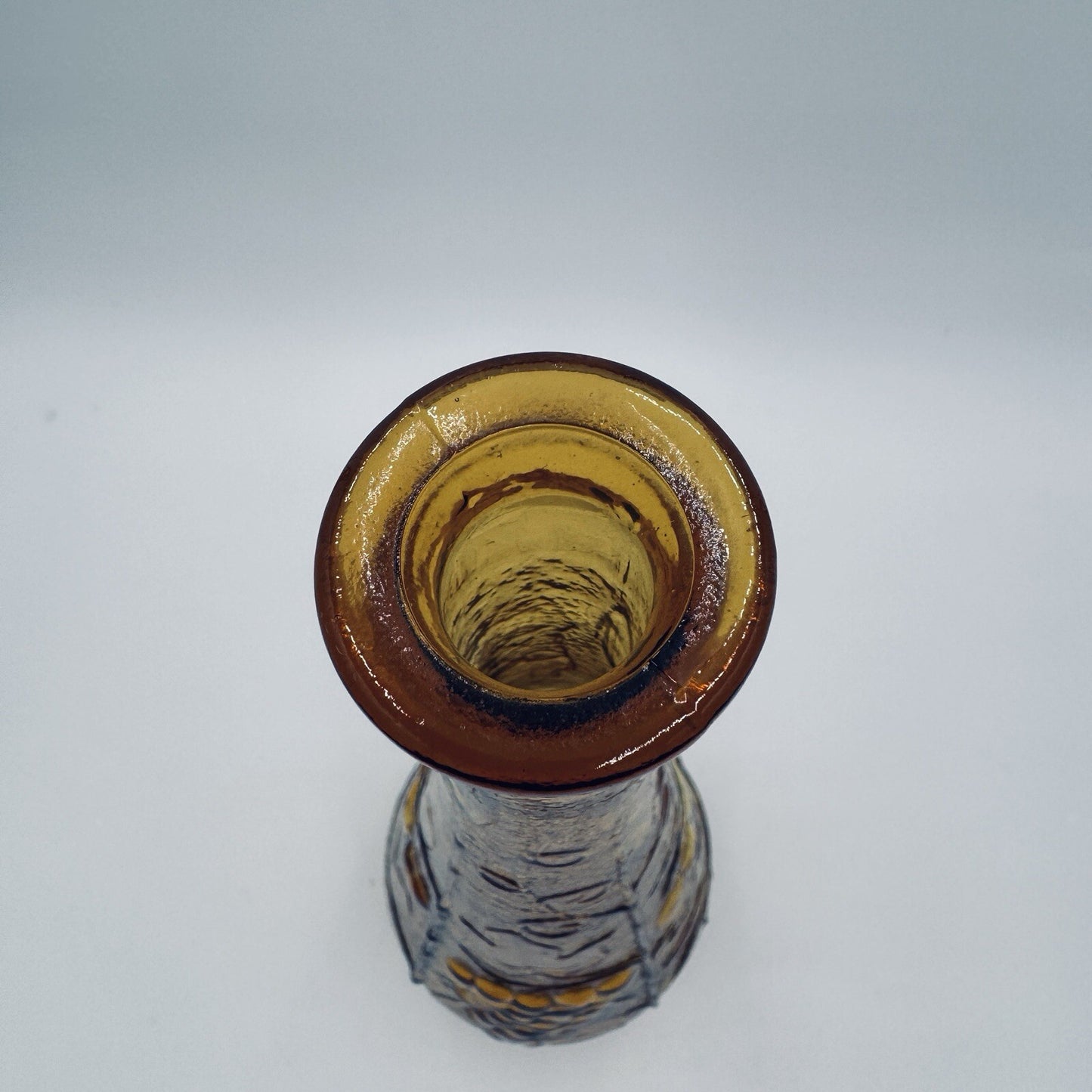 MCM EMPOLI DECANTER AMBER ART GLASS ITALY 1960's Genie Bottle Fruit Embossed