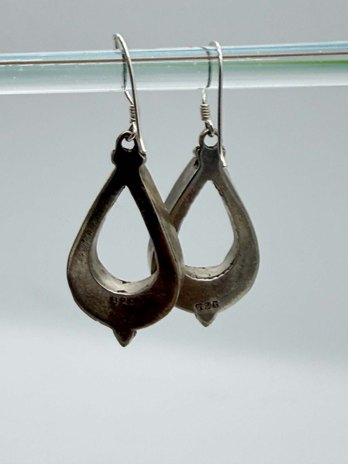 Vintage Sterling Silver Crushed Turquoise Dangle Earrings 925 Jewelry