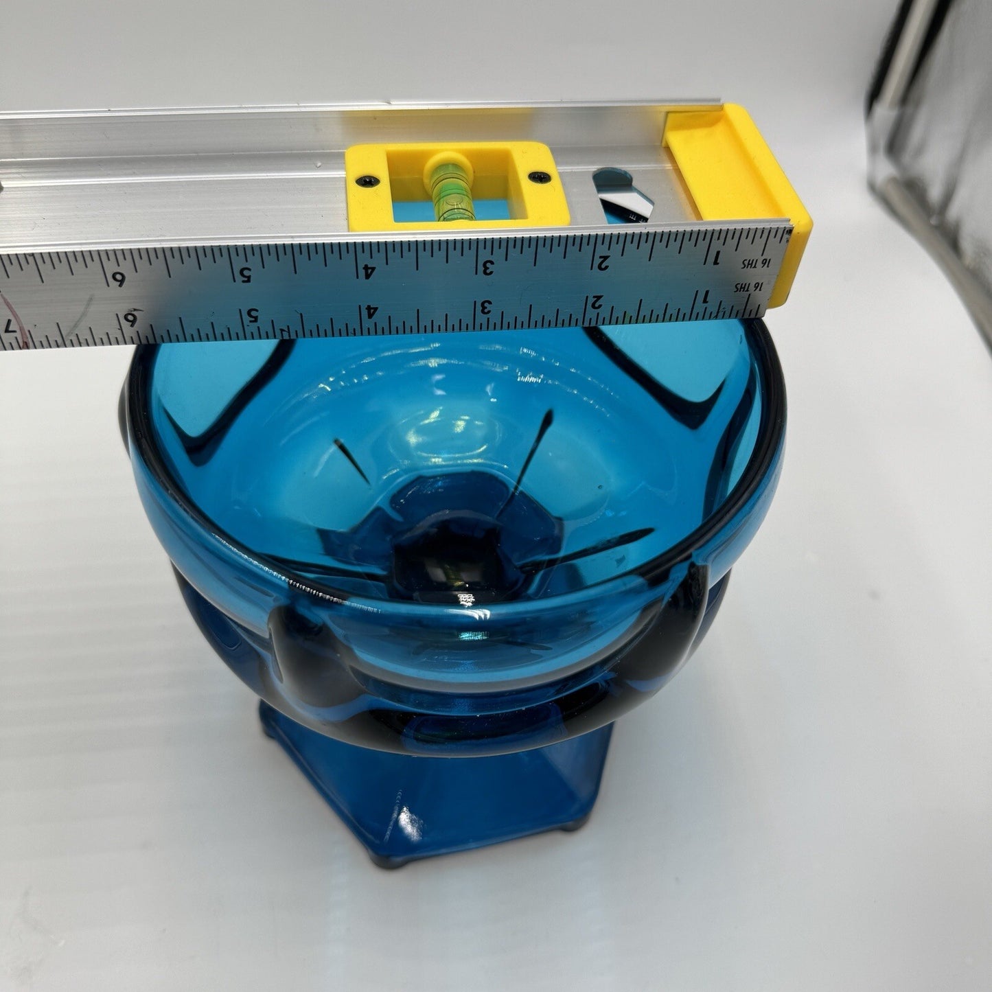 MCM Viking Candy Dish Blue Art Glass 1960s Bluenique Pedestal 6in Beautiful