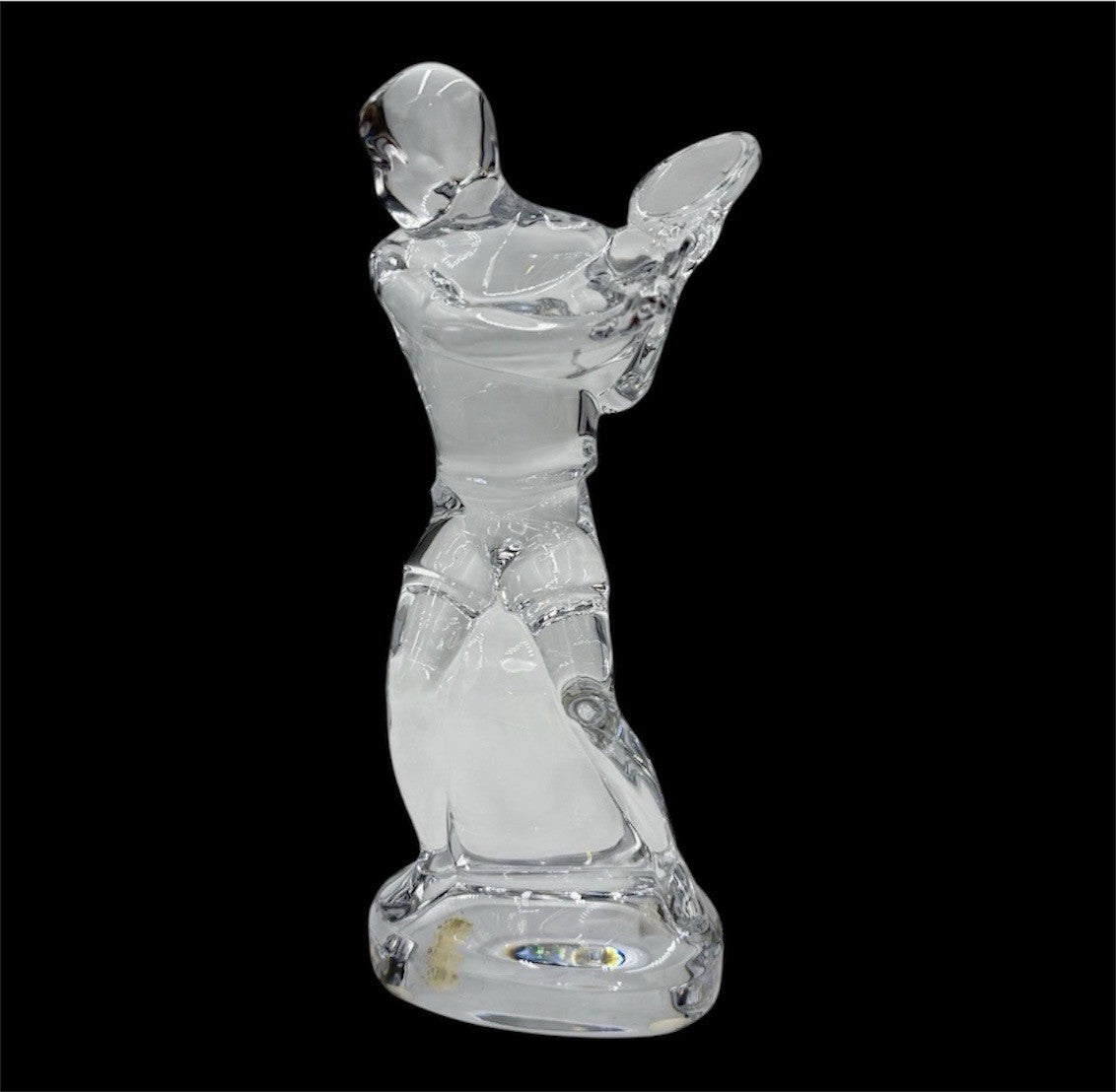 Baccarat France Crystal Tennis Player 9.5” Statue Figurine Clear Signed Vintage