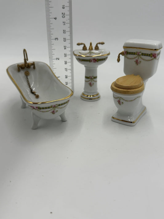 Reutter Germany Porcelain Floral Victorian Bathroom Set Dollhouse Miniature 1:12