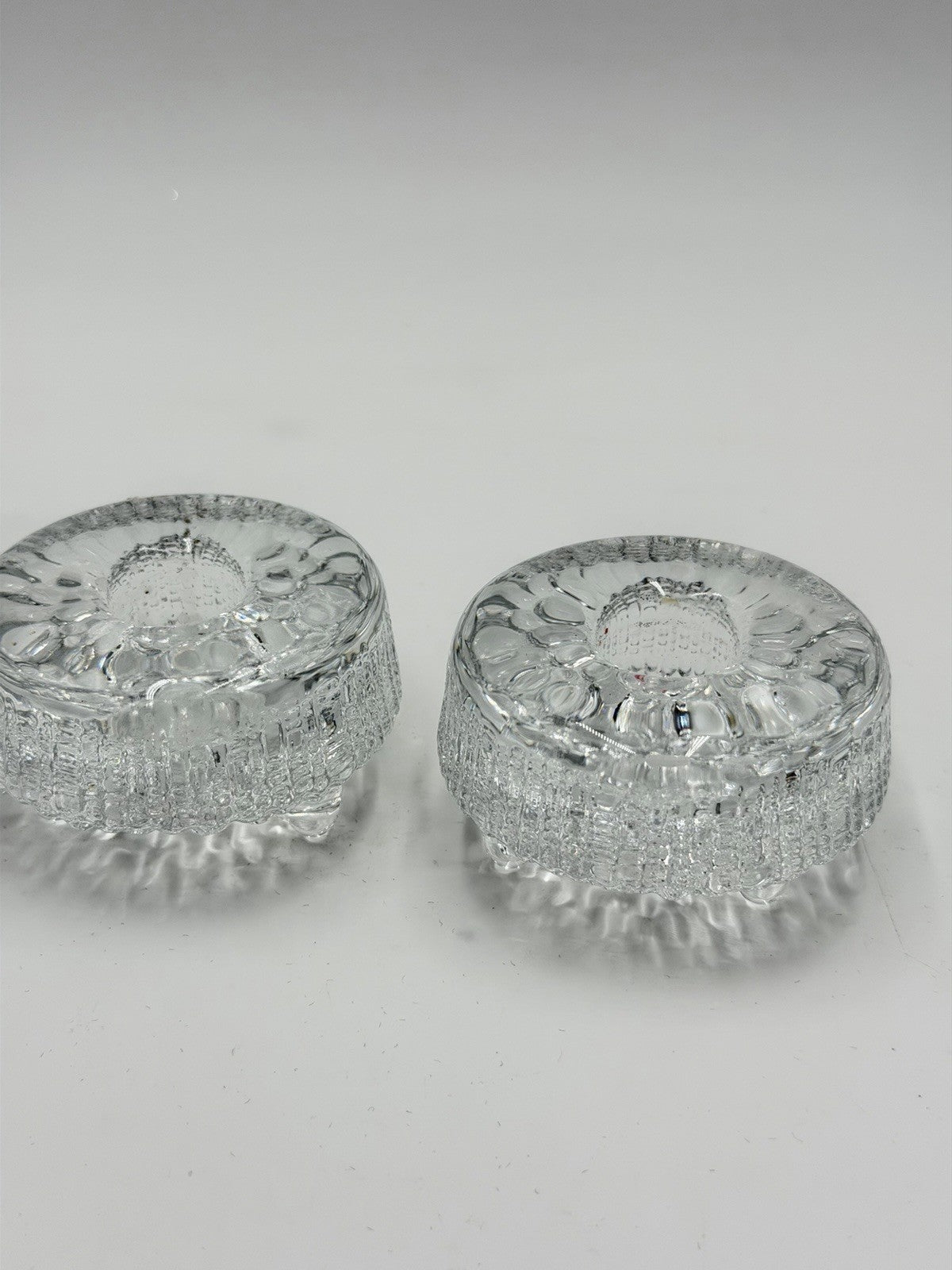 Iittala Crystal  Finland Ultima Thule Pat Wirkkala Design Candle Holders Hobnail