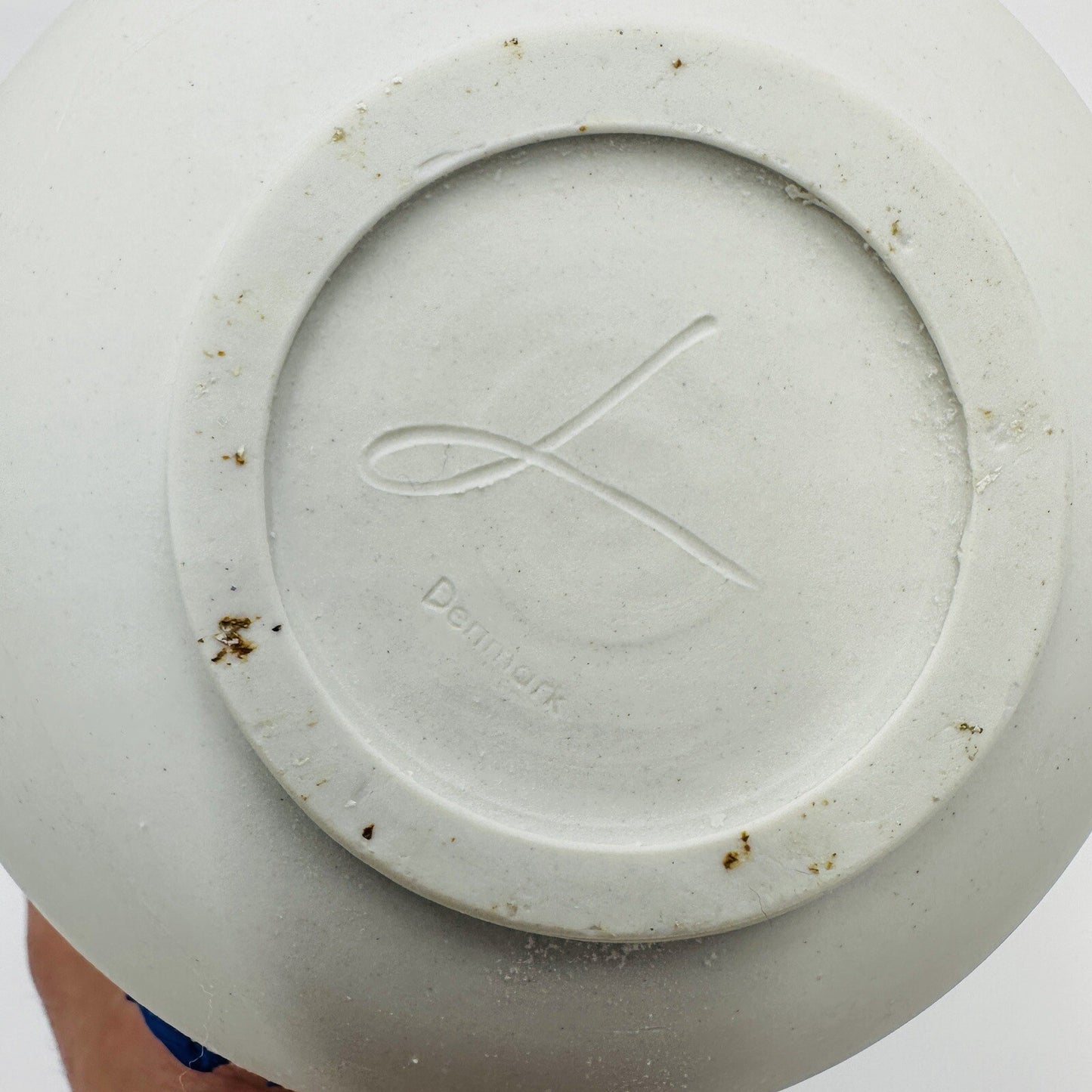 Danish Bowl Pottery Ceramic 1970s White Blue Collection Serveware