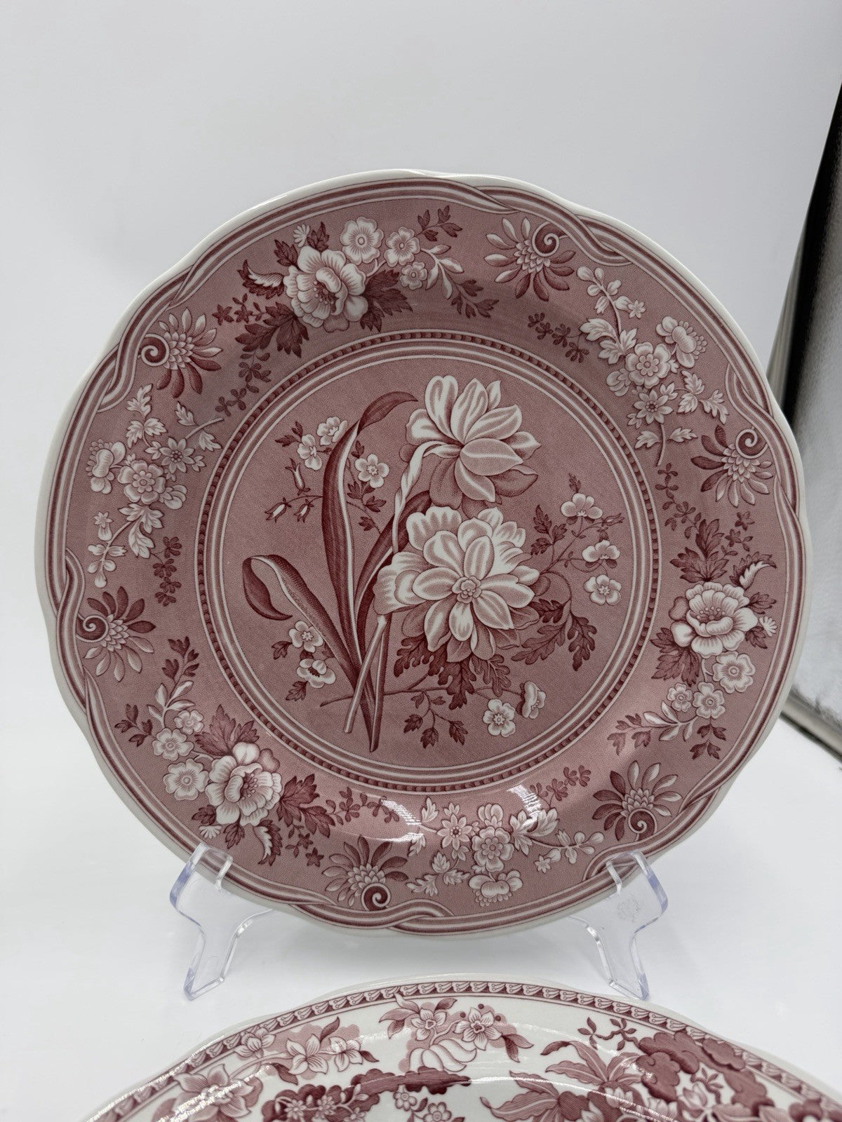 4 Spode England Porcelain Archive Collection Georgian Series Red Floral Plates