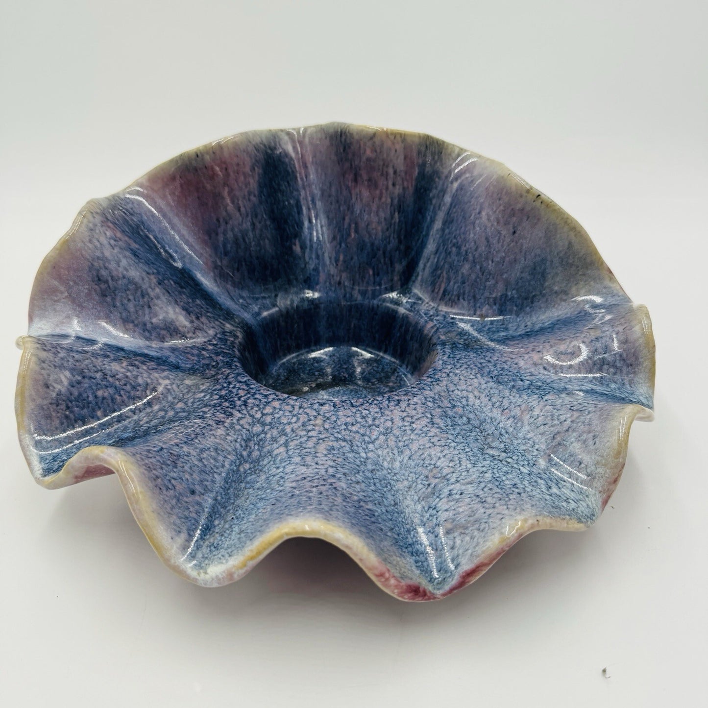 Studio Art Pottery Shell Large Candle Holder MCM Vintage Pink Purple Signed Rare