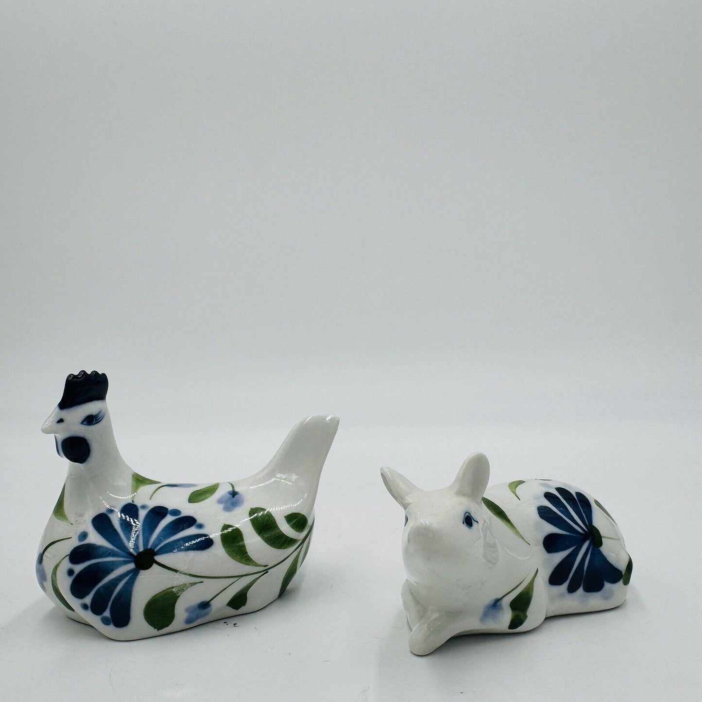 Dansk Porcelain Sage Song  Blue White Green Ceramic Pig & Chicken Figurines