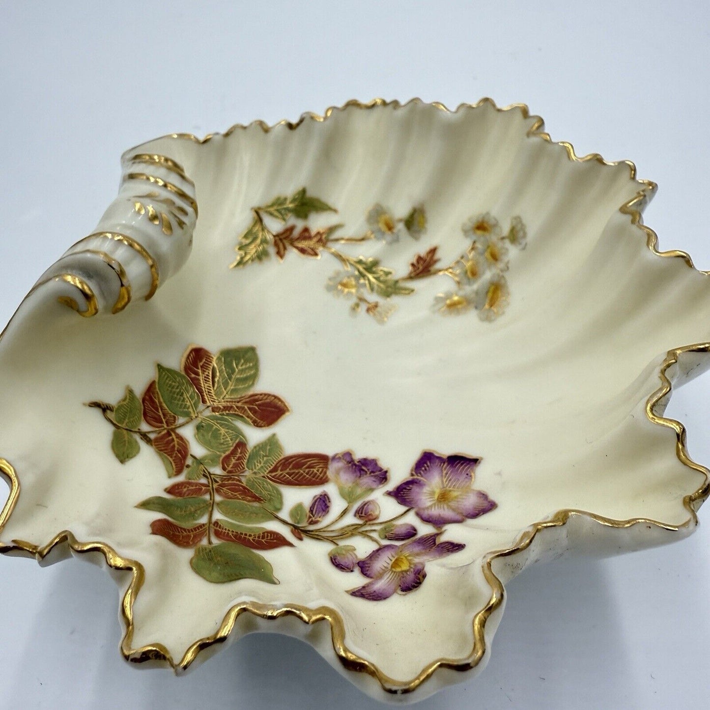 Royal Worcester Shell Bowl Trinket Tray 1896 Blush Ivory Color Antique Floral