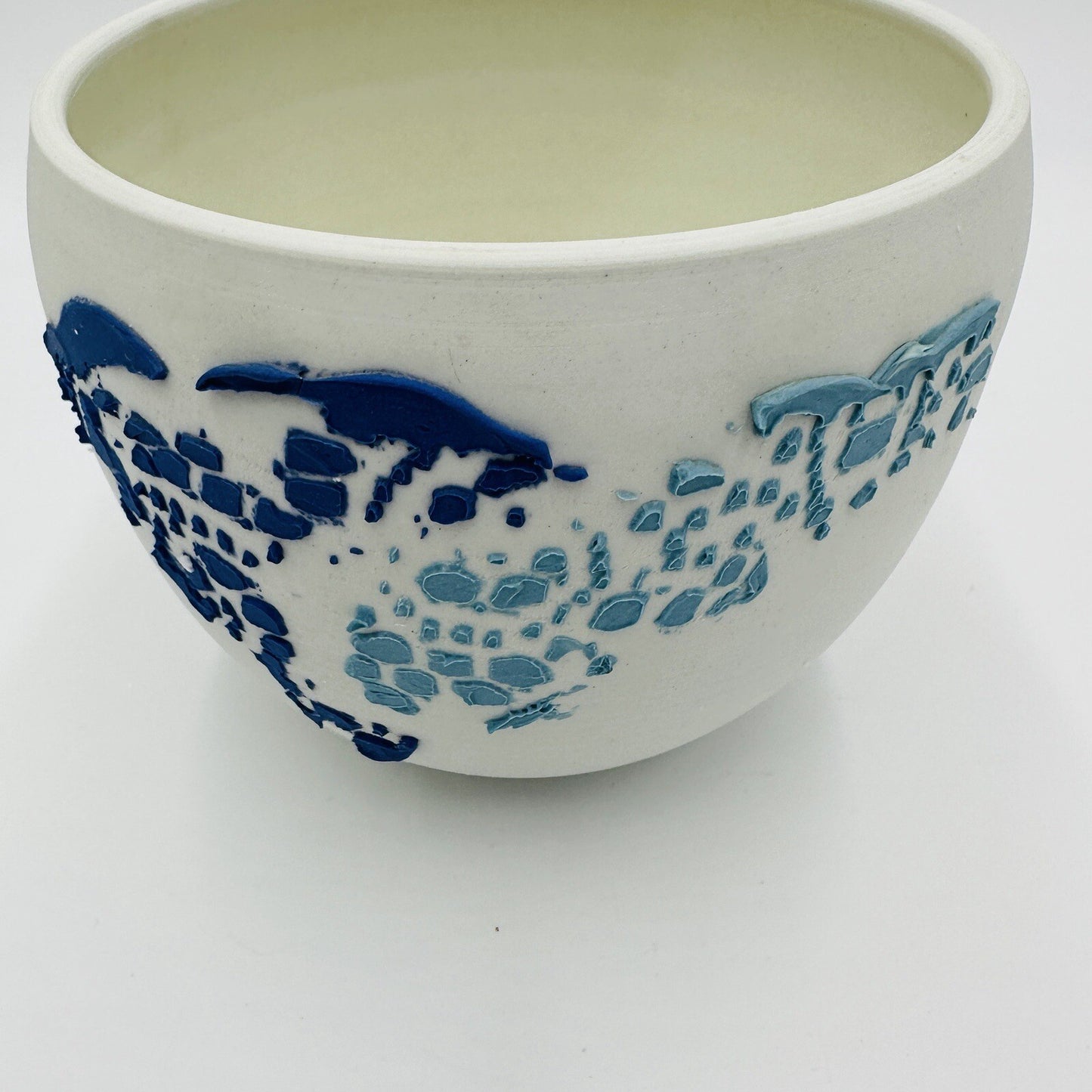 Danish Bowl Pottery Ceramic 1970s White Blue Collection Serveware