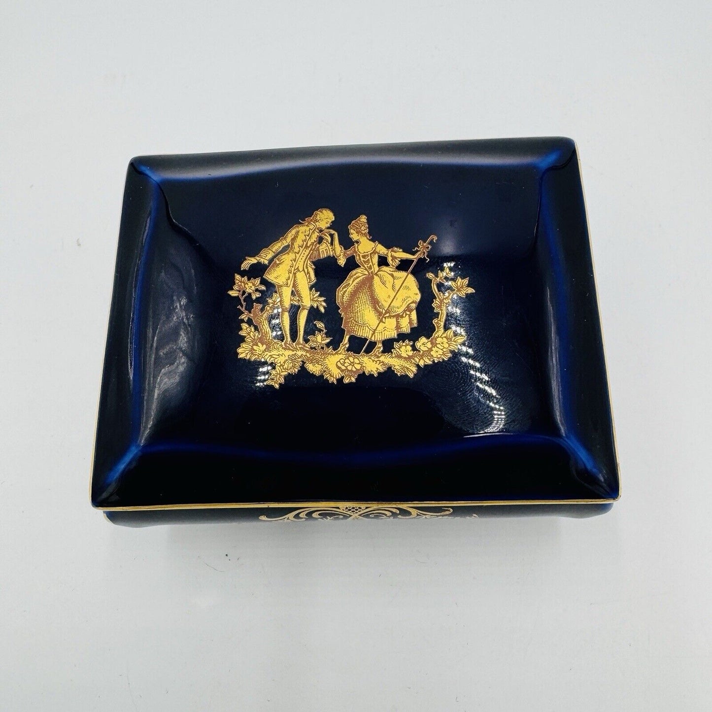 Limoges France Cobalt Blue Gilt Trinket Porcelain Box  Jewelry 2”x 4” Victorian