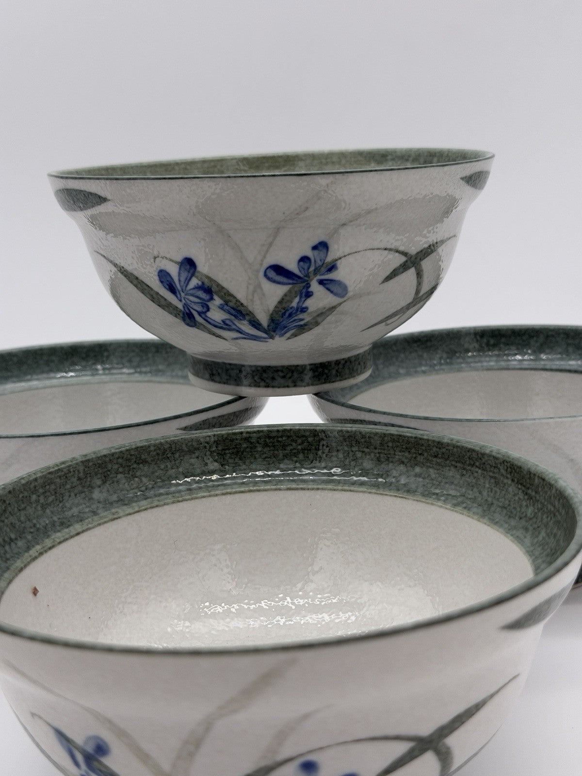 Mino Ware Japan Donburi Rice Bowls Porcelain Painted Floral 4 PCs