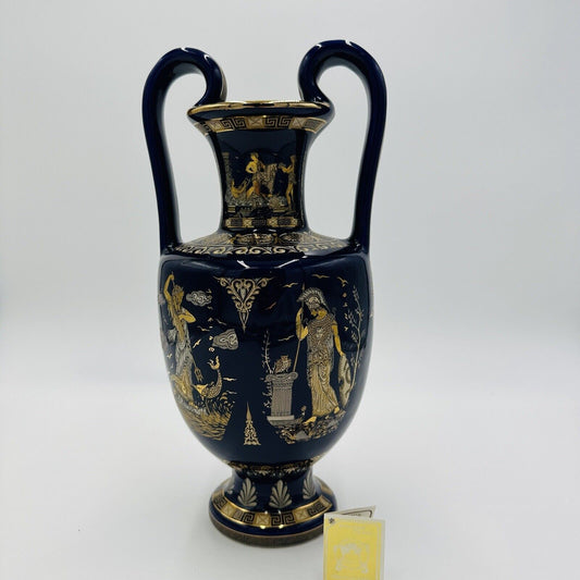 Cobalt Vase Art Pottery Amphora Daphne Artemis Apollo & Auletris Ancient Greek