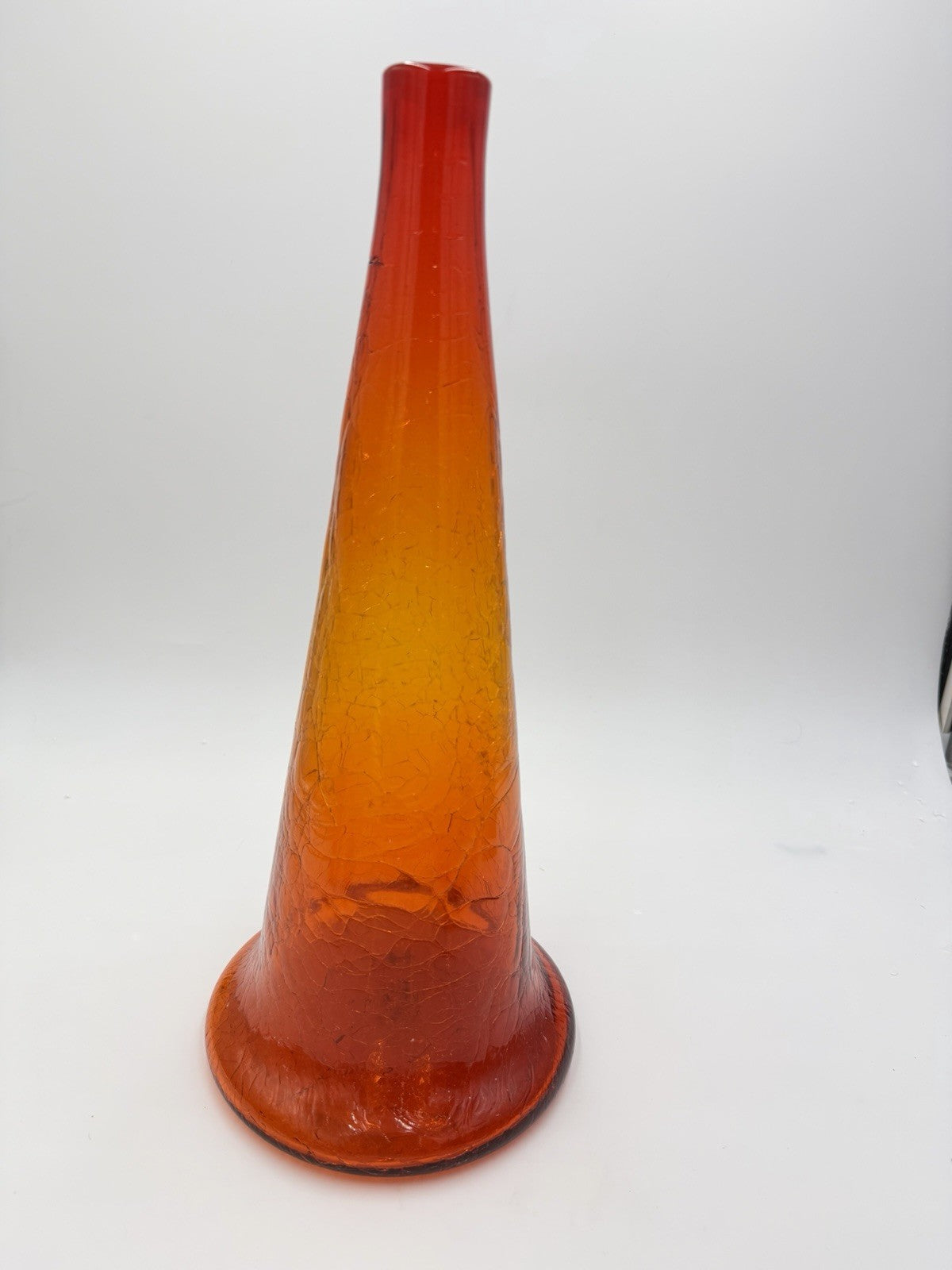 MCM Blenko #6029 Art Glass Crackle Amberina 17” Large Decanter No Stopper