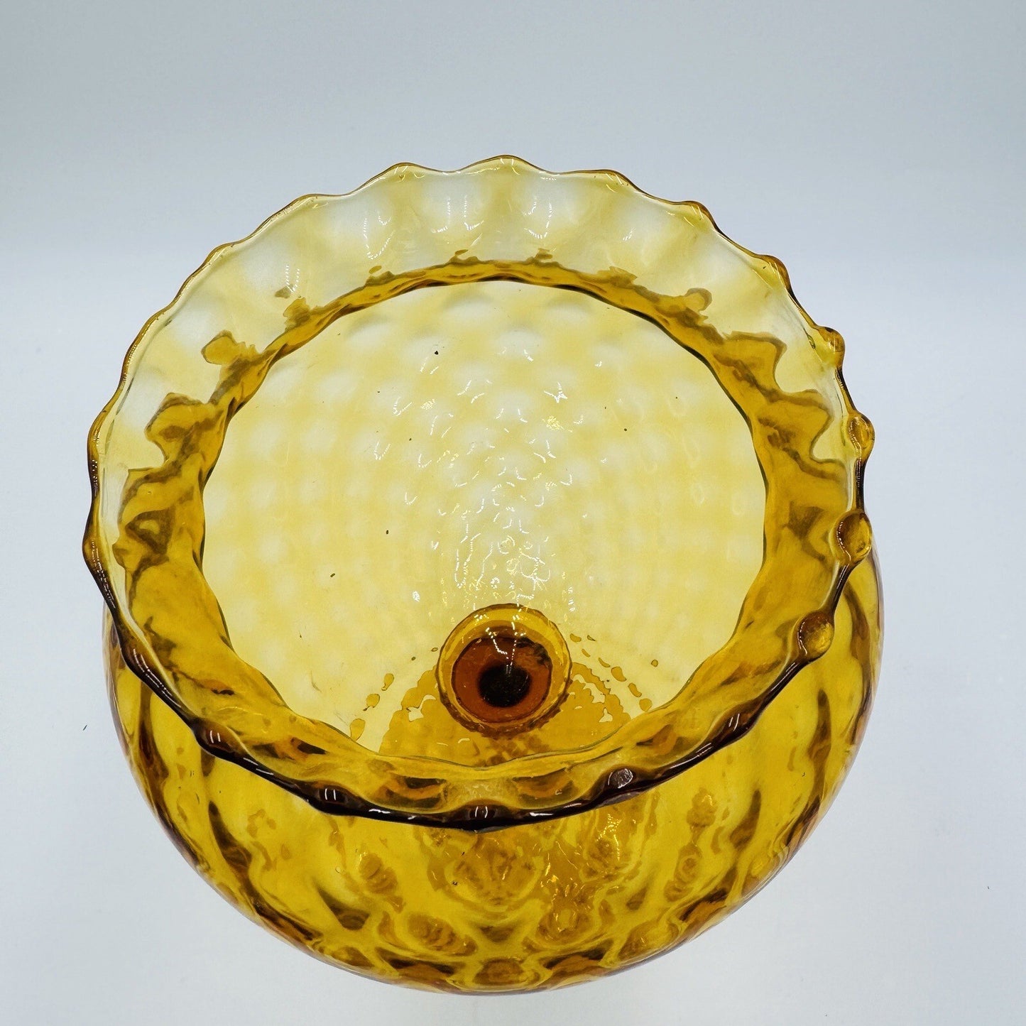 Italian Empoli amber glass diamond optic tall compote 12in