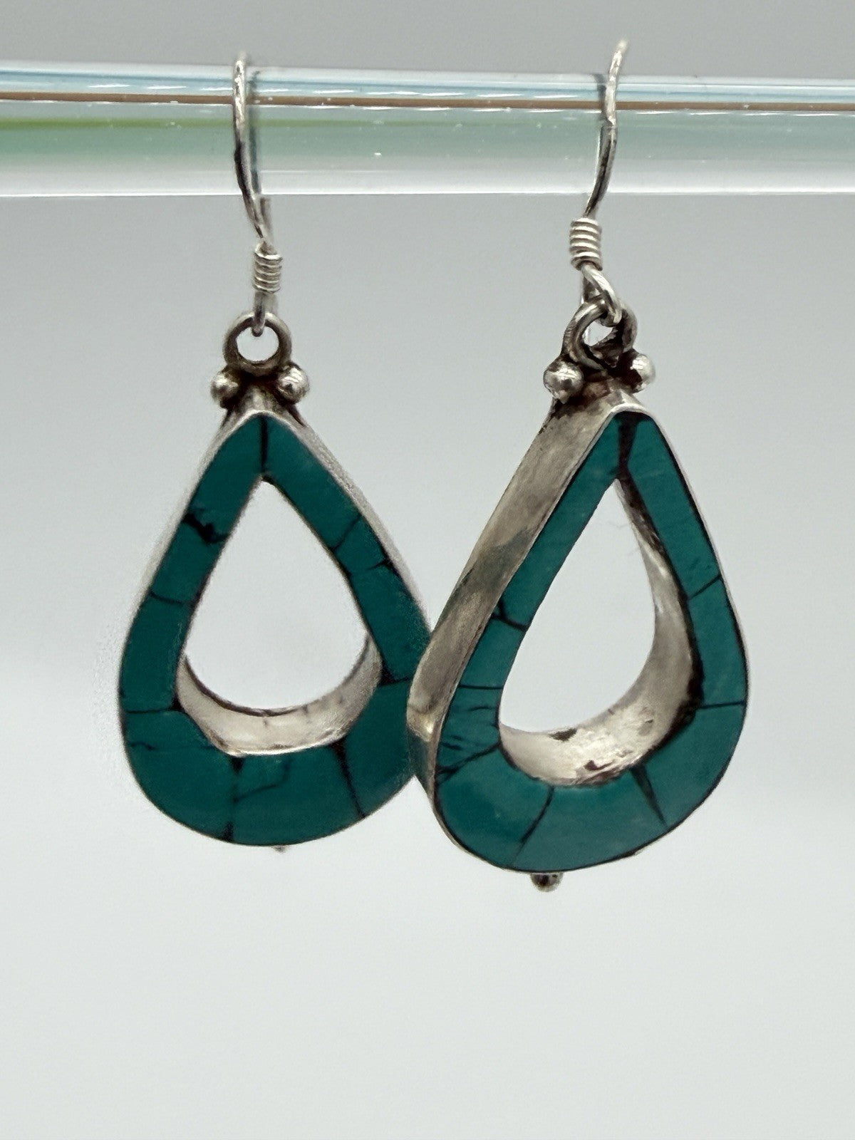 Vintage Sterling Silver Crushed Turquoise Dangle Earrings 925 Jewelry