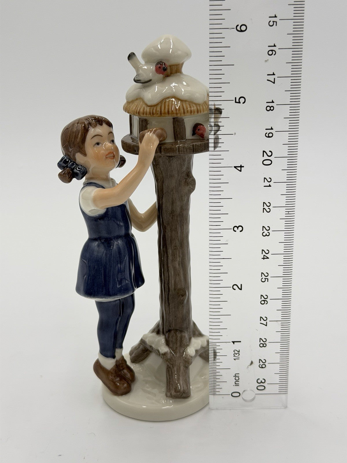 Royal Copenhagen Denmark Porcelain Painted Figurine 2001Girl Feeding Birds #757