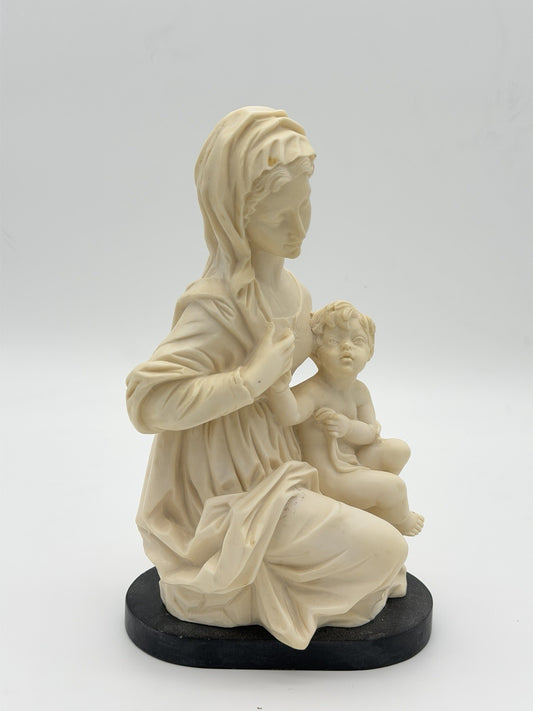 Vintage A Santini Italy Carved Alabaster Madonna Mother & Child Sculpture 10”H