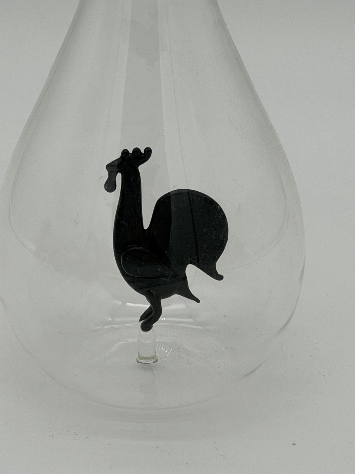 Cristalica European handblown glass gift bottle W/ Black Glass Rooster Figurine