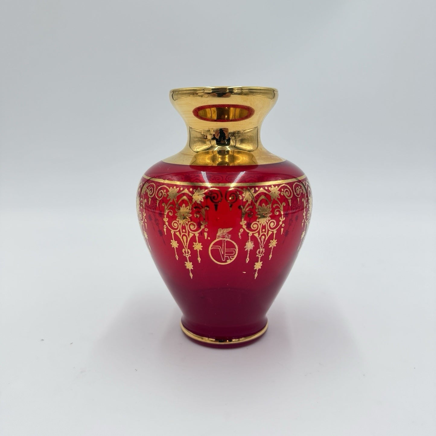 Vecchia Murano Ferro and Lazzarini Ruby Red Glass 22k Gold Leaf Vase Italy Glass