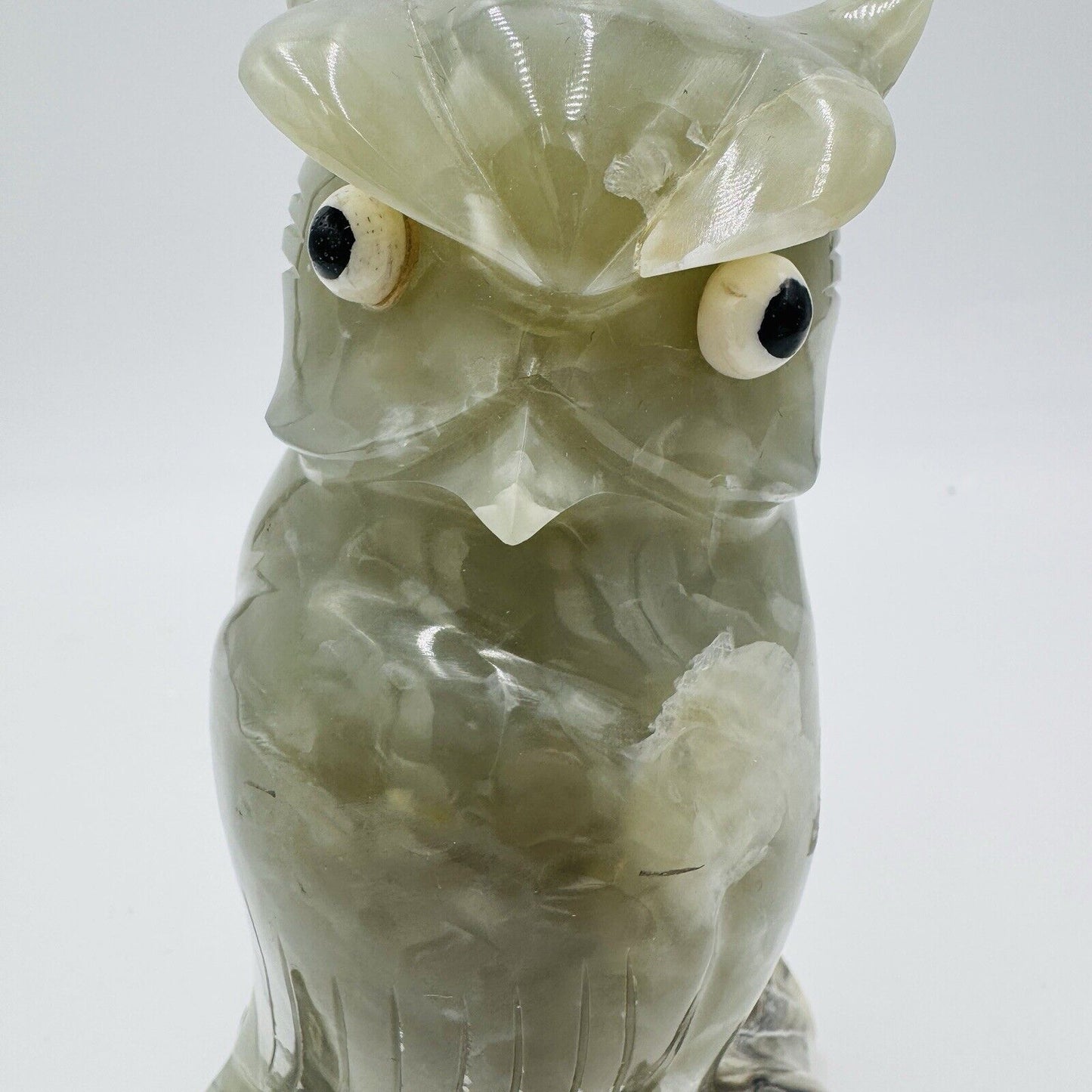 Large Vintage Hand Carved Alabaster Owl Sculpture Figurine Bird 8” Italy Marble