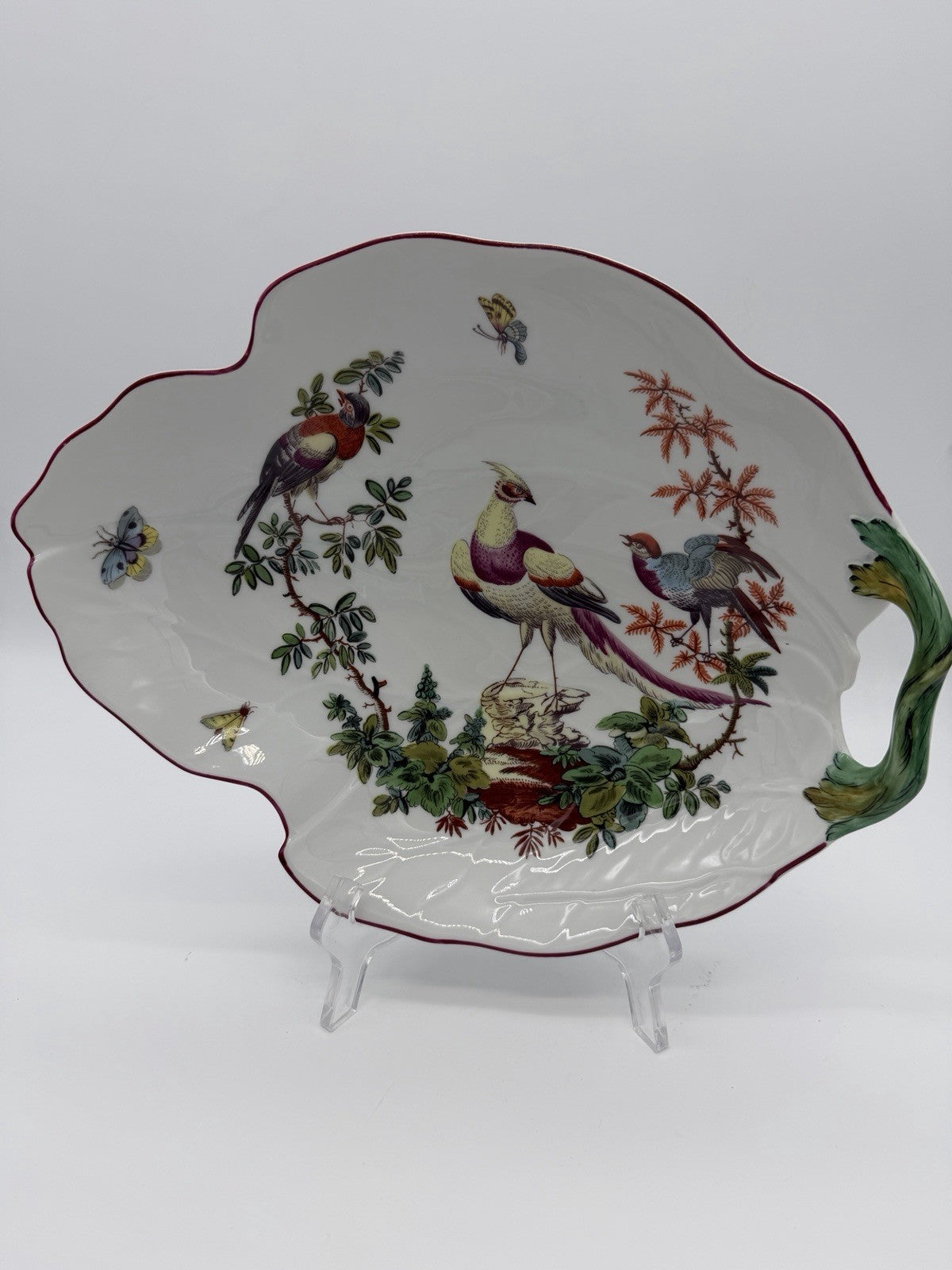 Mottahedeh Williamsburg Porcelain Chelsea Birds  Leaf Bowl Portugal Large Vtg
