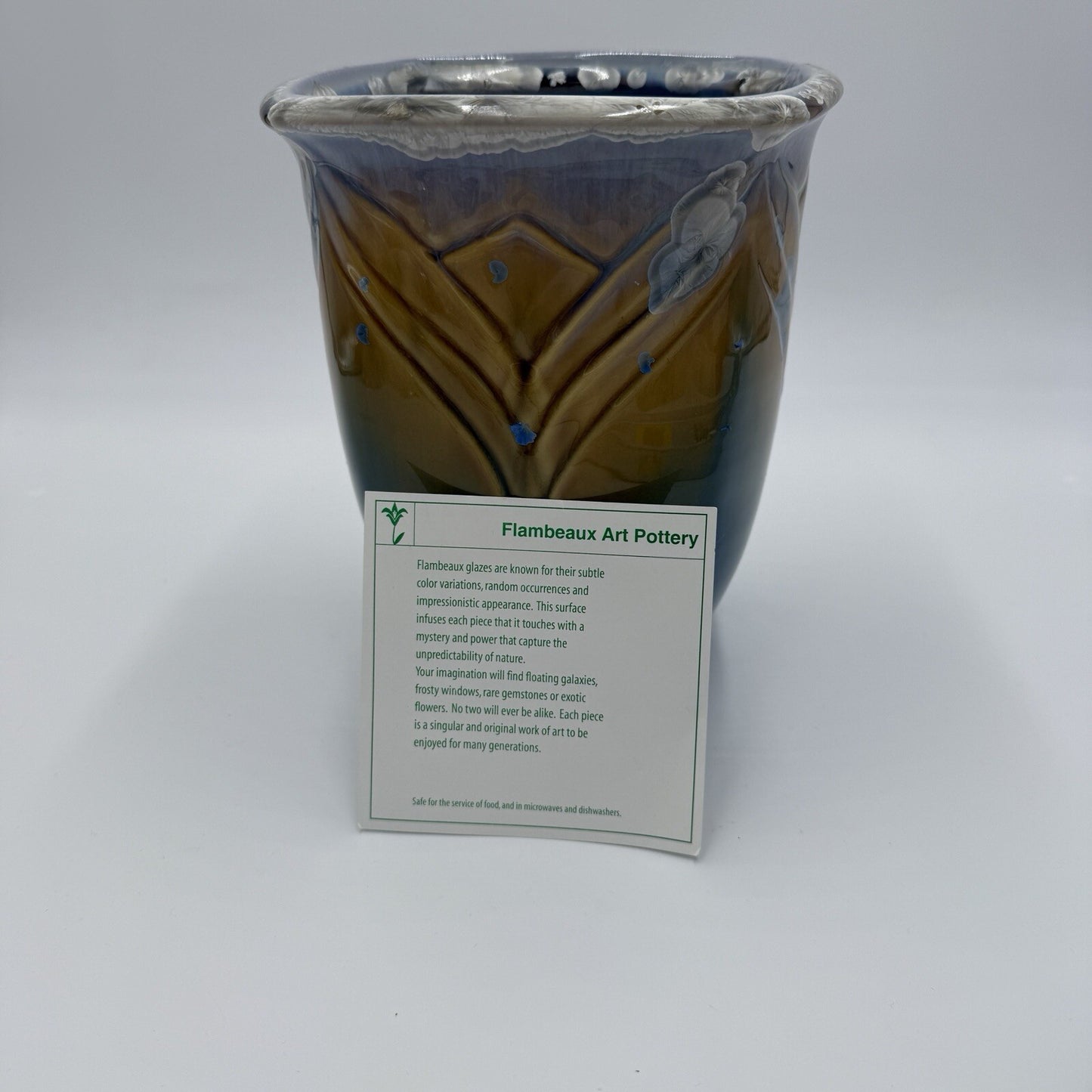Bill Campbell Studio Art Pottery Blue Mustard Flambeaux Crystalline Vase