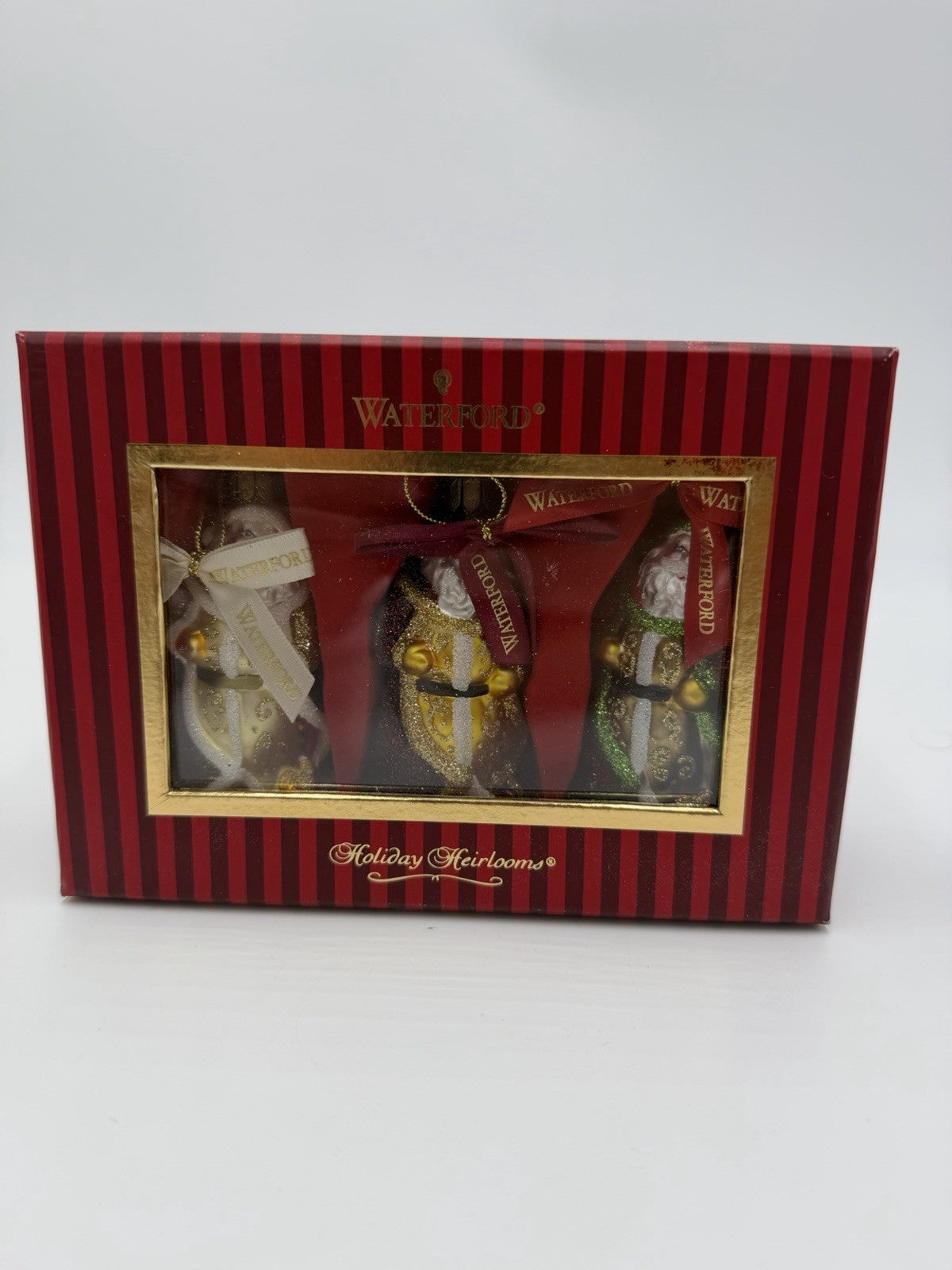 Waterford Holiday Heirlooms Art Glass Santa Christmas Ornaments 3.5”H Set 3 Pcs