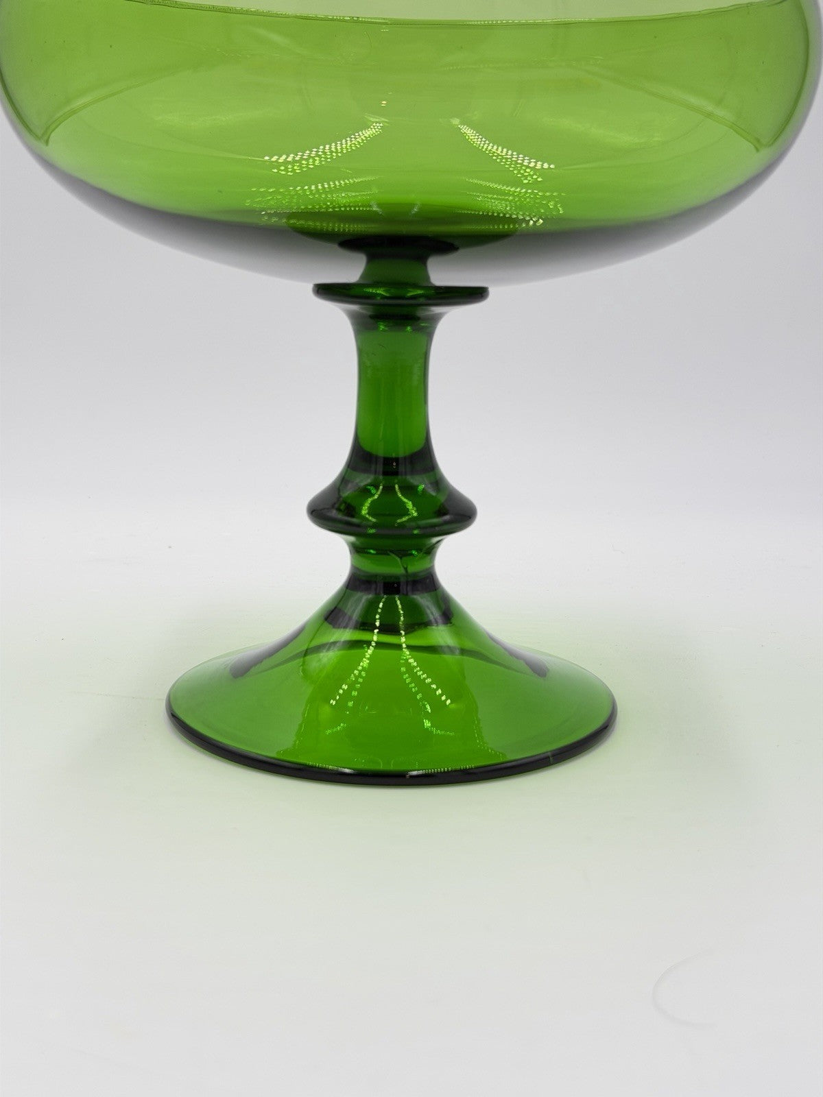 Vintage Empoli Art Glass Italy Green Emerald Compote Footed Bowl Pedestal