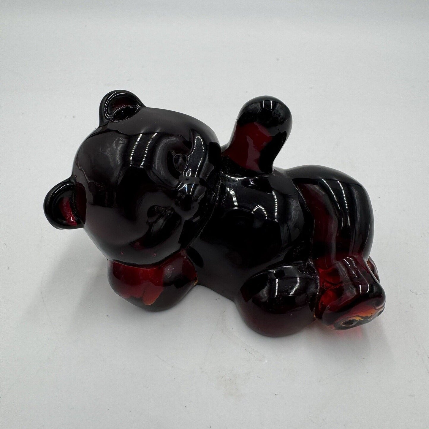 Fenton Art Glass 1990-91 Ruby Red Reclining Bear Figurine MCM Vintage Retro USA