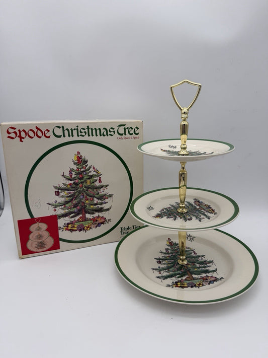 Spode Christmas Tree Triple 3 Tier Serving Tray Cookie Stand England Porcelain B