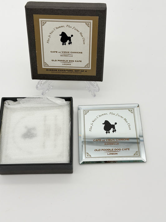 Restoration Hardware MIRROR POODLE coasters Old Poodle Dog Cafe Set Of 4 London