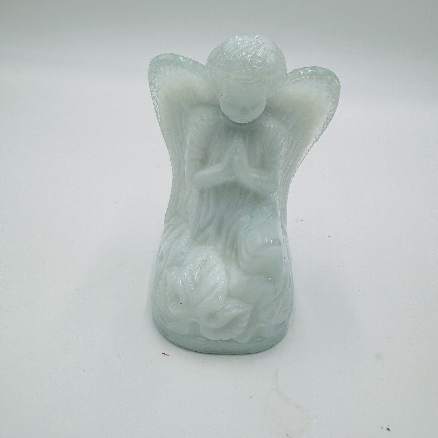 Boyd Art Glass Angel White Blue Clear Pressed Glass Figurine B Vintage