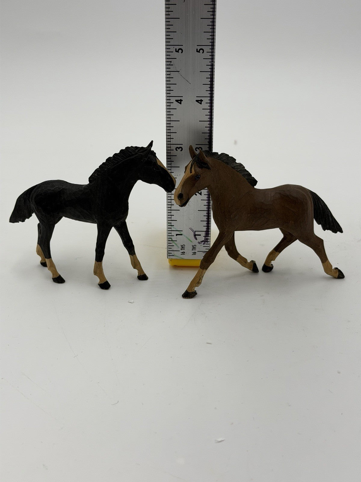 Vintage Swiss Folk Art Wooden Carved Horses Foals Figurines 3”H