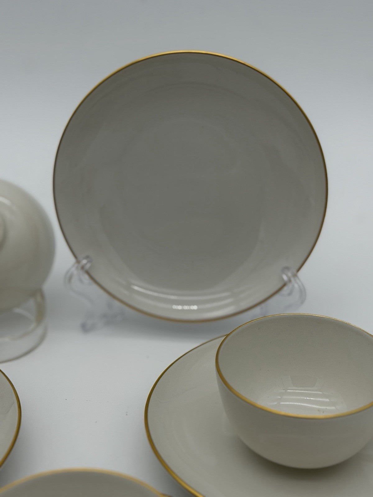 KPM Berlin Porcelain 1850 Demitasse Cups & Saucers White /gold Rim Antique