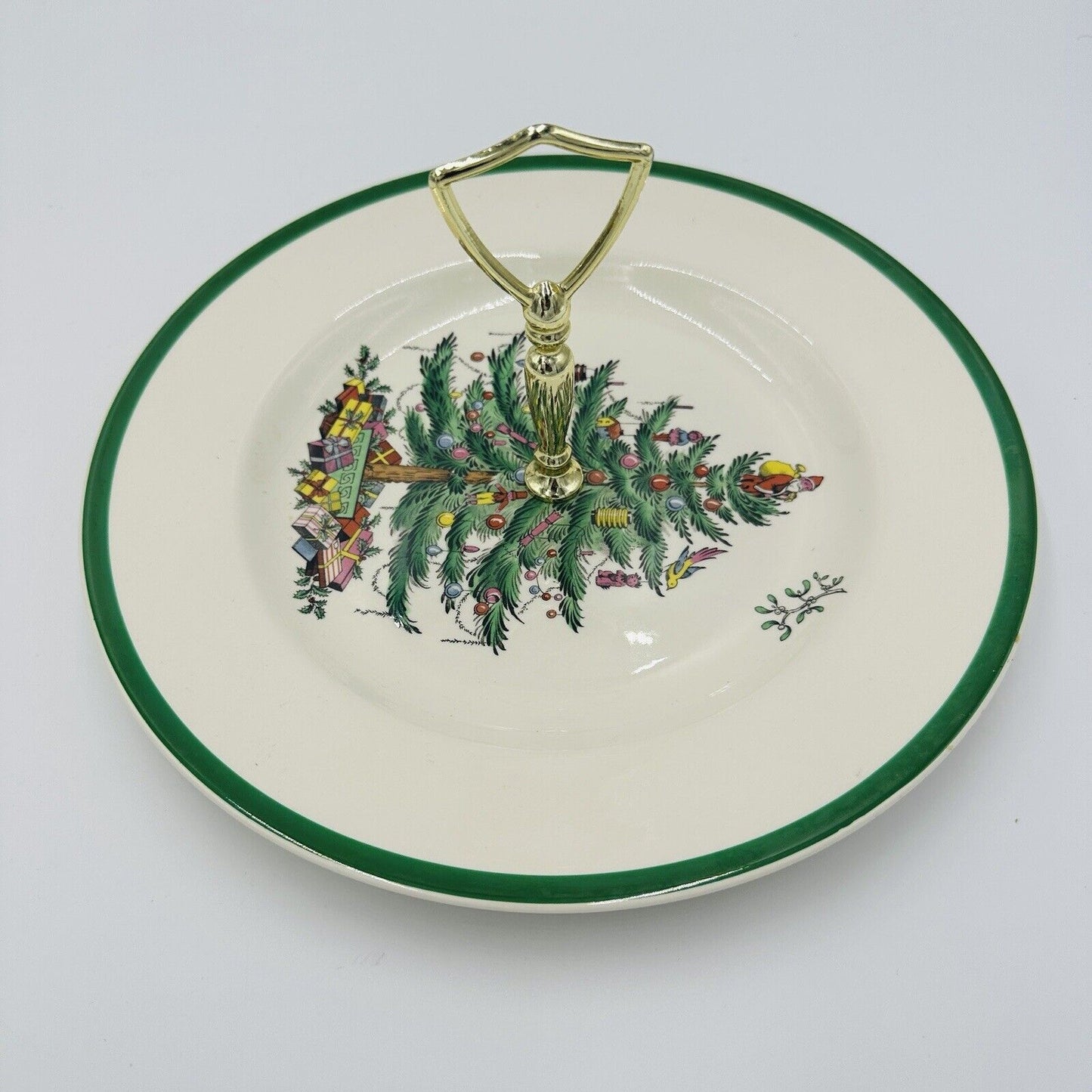 Spode One Tier Tidbit Tray Cookie Appetizer Plate 10 1/2in Christmas Tree