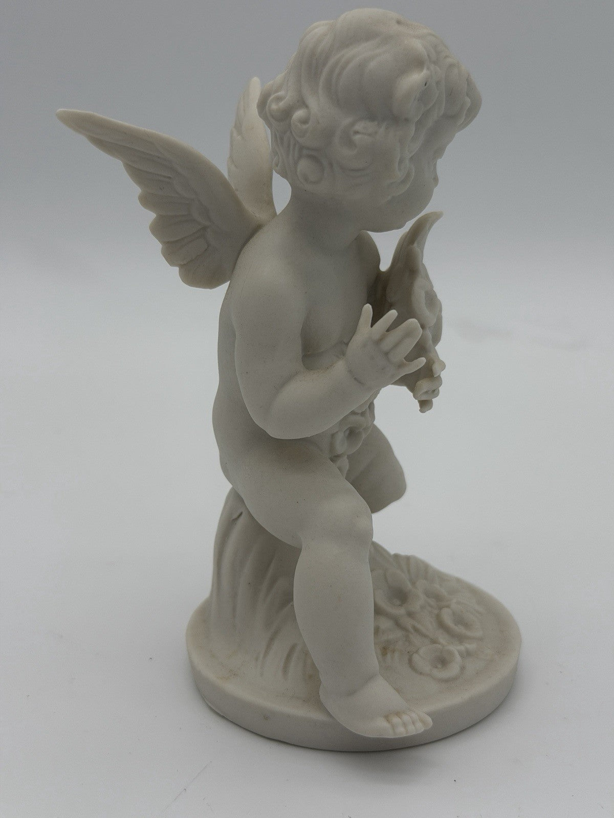 Vtg Dresden Germany White Bisque Porcelain Cherub Cherub Angel SPRING Figurine 5