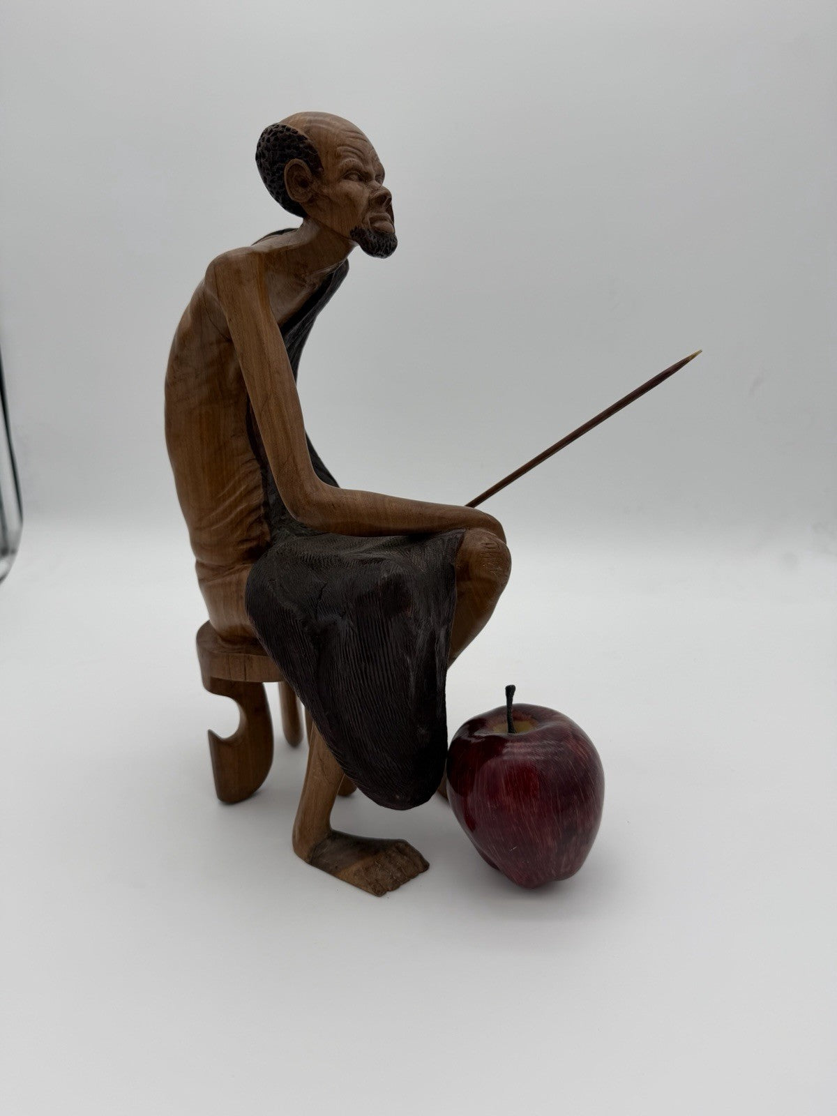 Vintage Folk Art Hand Carved Wood African Tribal Hunter Sculpture 13”H