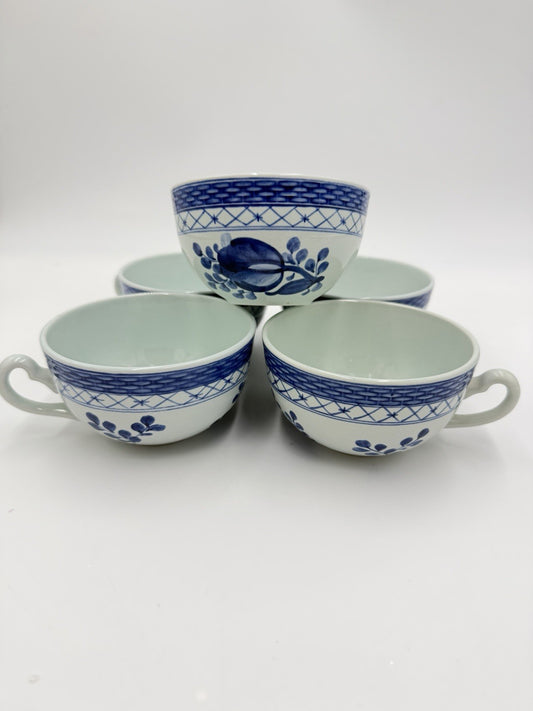Royal Copenhagen Tranquebar Lattice Band Blue Tea Cup Set #957 Denmark Porcelain