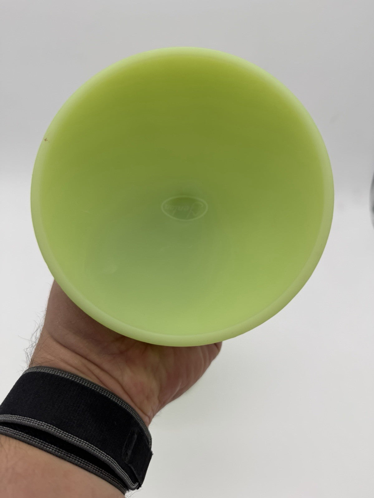 Fenton Art Glass Lime Green Satin Custard Compote Candy Dish Daisy Uranium 9”