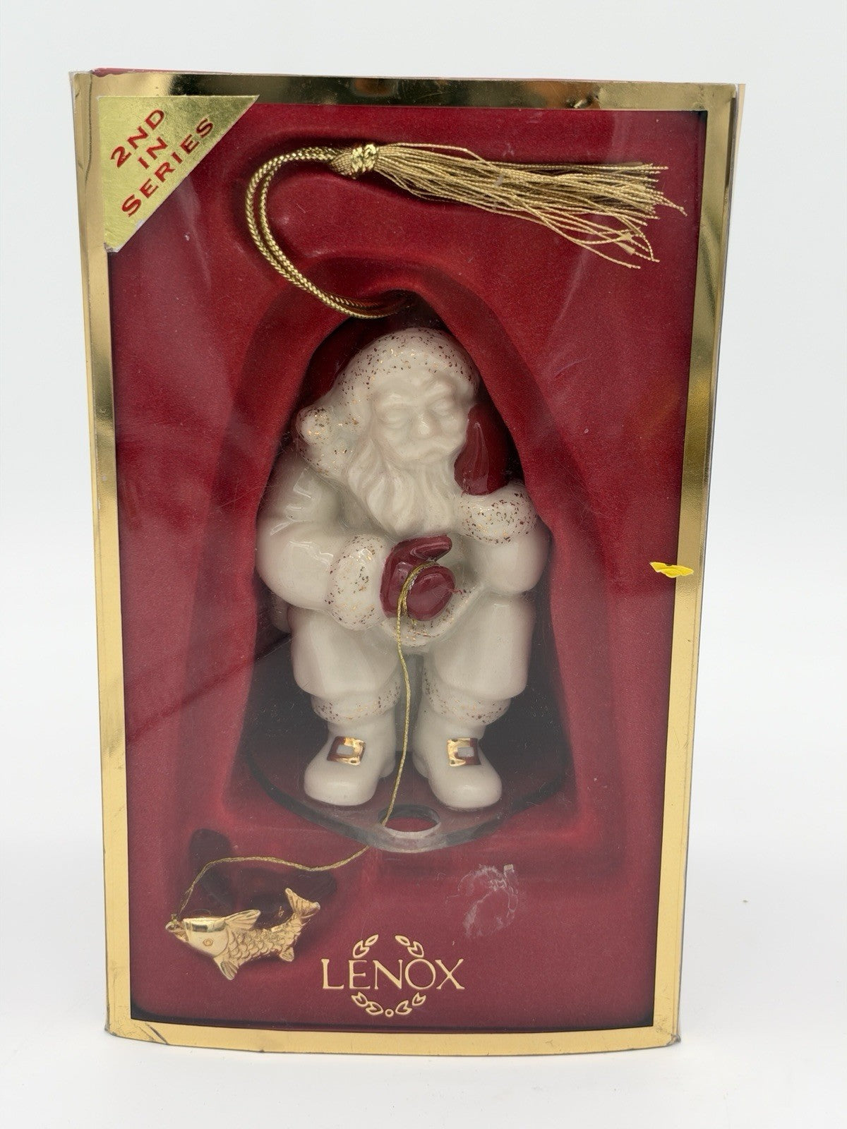 Lenox Ice Fishing Santa Christmas Ornament Porcelain Gold fish Hanging Boxed