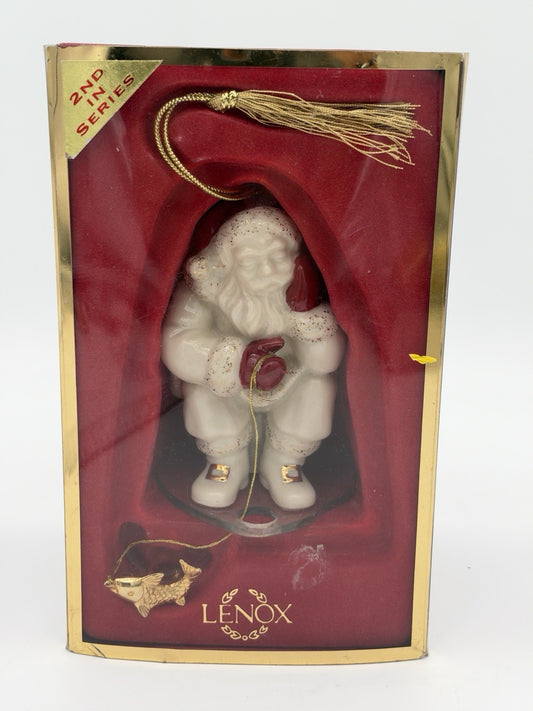 Lenox Ice Fishing Santa Christmas Ornament Porcelain Gold fish Hanging Boxed