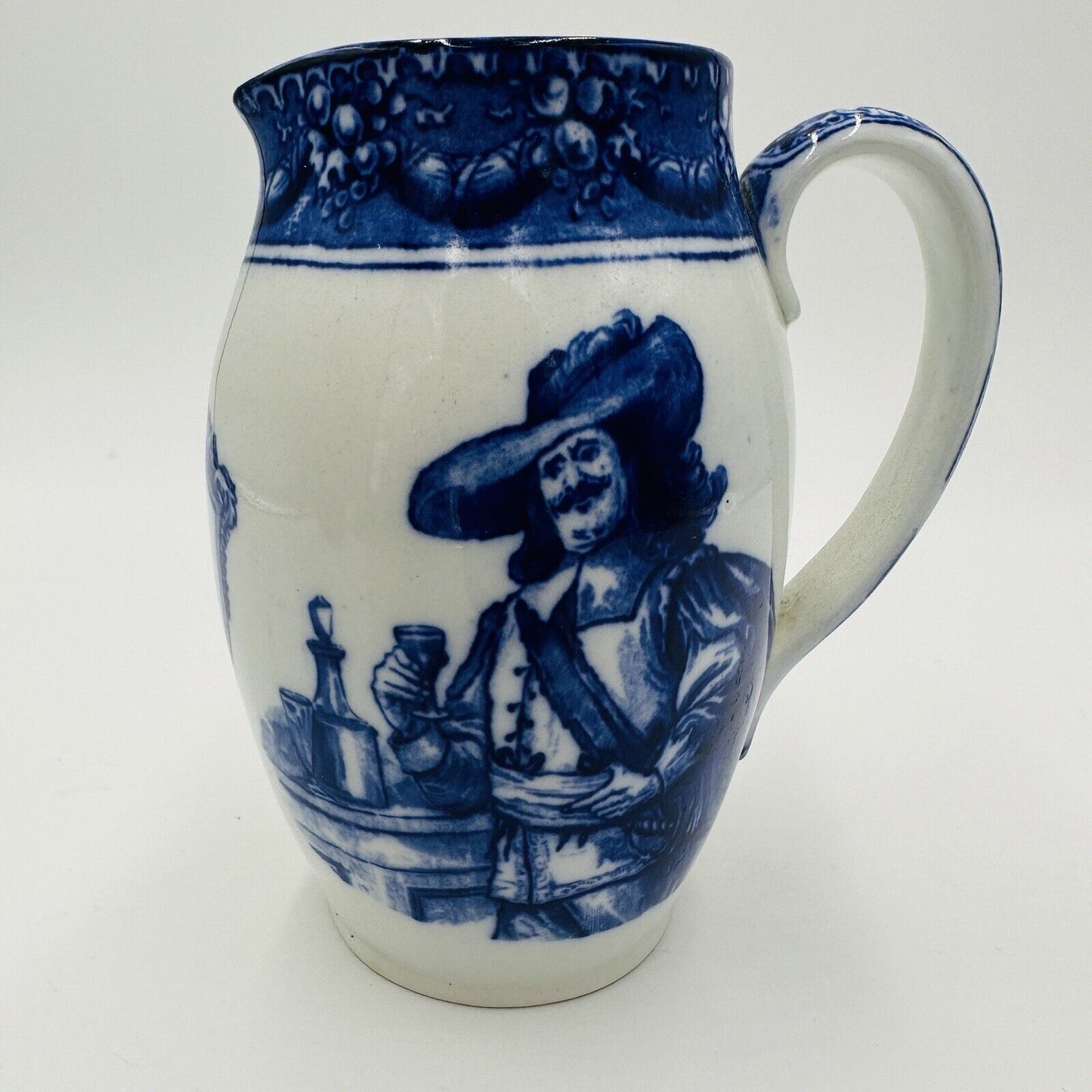 Royal Doulton Pitcher Morissian Flow Blue Pottery The King God Bless Him Antique