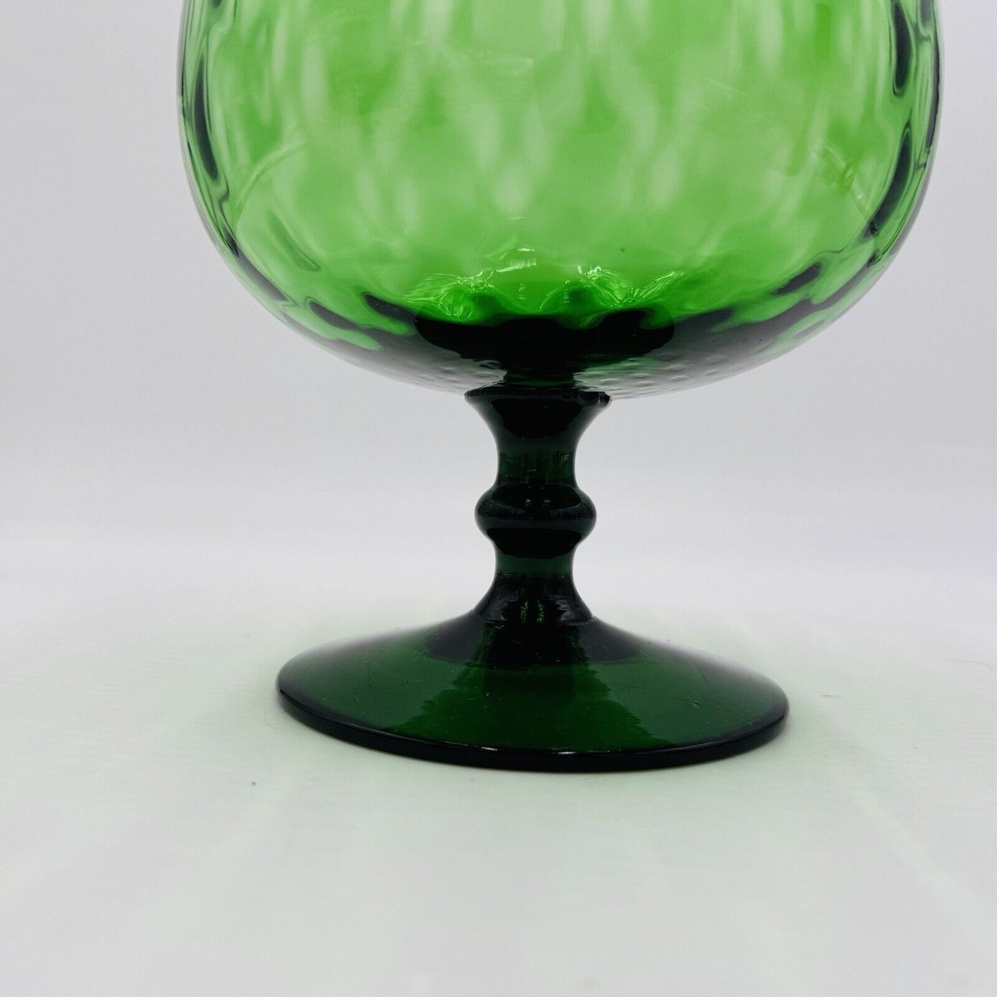 MCM Empoli Green Art Glass Lattice Optic Balloon Compote Footed Snifter Shape 9”